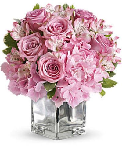 <div id="mark-1" class="m-pdp-tabs-marketing-description">Nothing's too sweet for the sweetest woman in the world. Surprise her with a delightfully dainty bouquet featuring delicate lavender roses and pink hydrangea in a sparkling silver cube vase. You'll make her day, her week, her month!</div>
&nbsp;
<div id="desc-1">
<ul>
 	<li>The beautiful bouquet includes pink hydrangea, lavender roses and pink alstroemeria accented with fresh greenery.</li>
</ul>
</div>