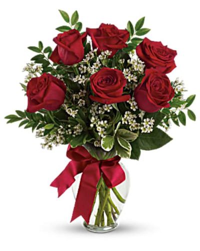 <div id="mark-2" class="m-pdp-tabs-marketing-description">Somebody's gonna get a beautiful surprise. Imagine her smile when this lovely bouquet of roses arrives at her door - for no special reason at all. Except that you love her. You are going to be such a hero.</div>
<div id="desc-2">
<ul>
 	<li>This charming bouquet includes red roses accented with white waxflower, huckleberry and pittosporum along with a red satin ribbon.</li>
 	<li>Delivered in a clear glass vase</li>
 	<li>Standard includes 3 glorious red roses, deluxe has 6 wonderful blooms while premium features an exquisite 9 roses.</li>
</ul>
</div>